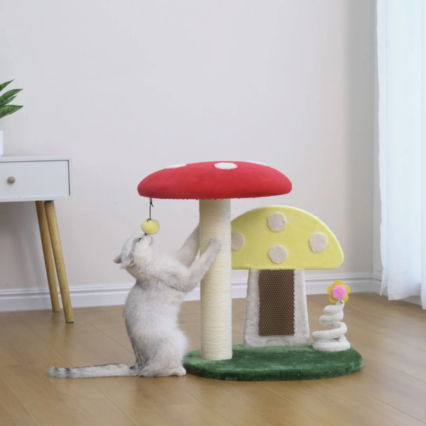 Mushroom Cat Perch with Sisal Scratcher and Massager